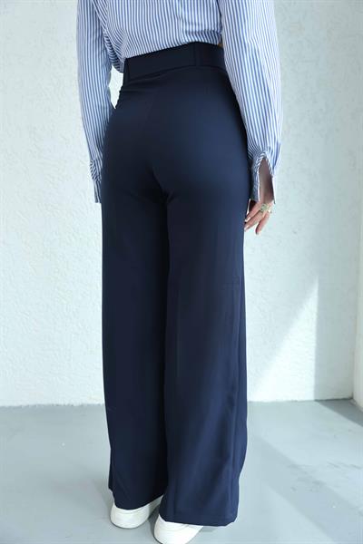 Kaplamalı Kemerli Plazzo Pantolon