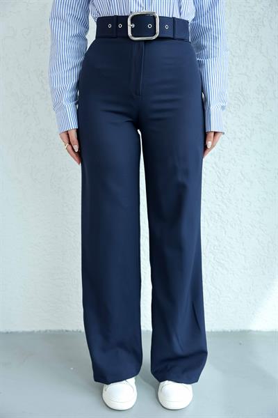 Kaplamalı Kemerli Plazzo Pantolon