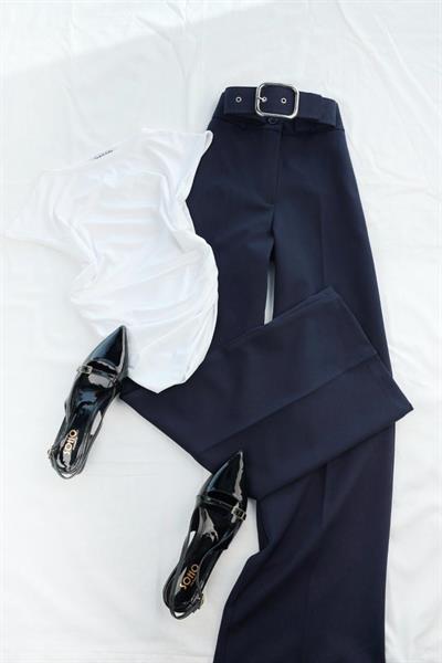 Kaplamalı Kemerli Plazzo Pantolon