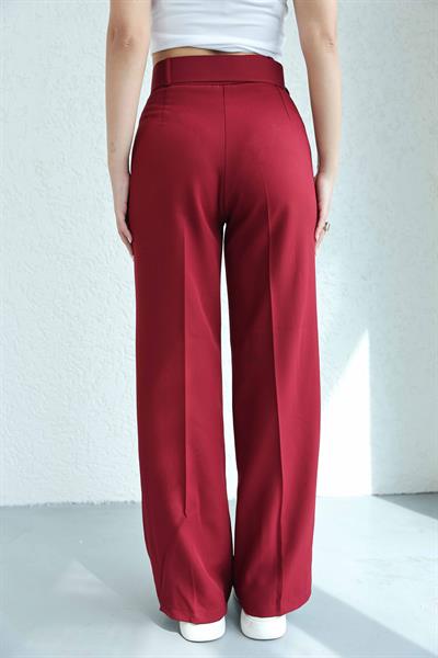 Kaplamalı Kemerli Plazzo Pantolon