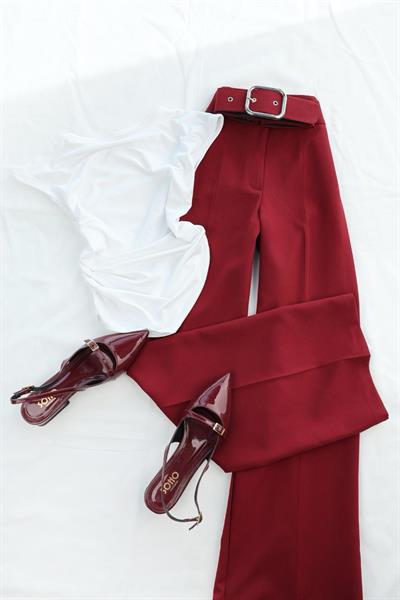Kaplamalı Kemerli Plazzo Pantolon