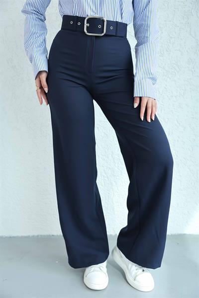 Kaplamalı Kemerli Plazzo Pantolon