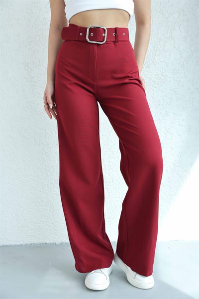 Kaplamalı Kemerli Plazzo Pantolon