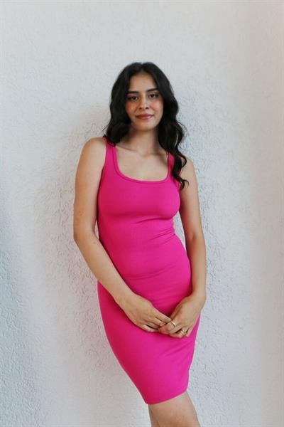 Kare Yaka Askılı Kaşkorse Mini Elbise