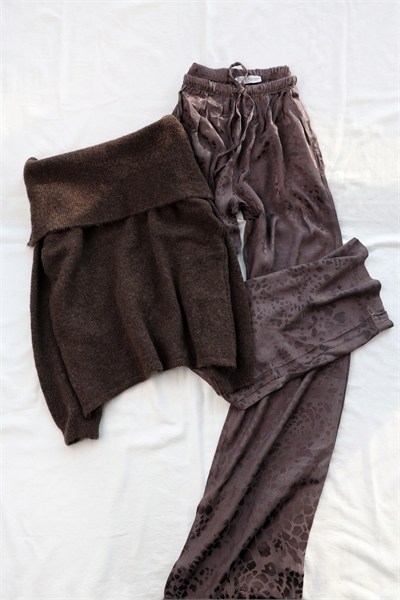 PantolonLeopar Desenli Saten Pantolon