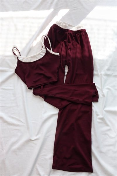 Çift Renk Crop Pantolon Takım