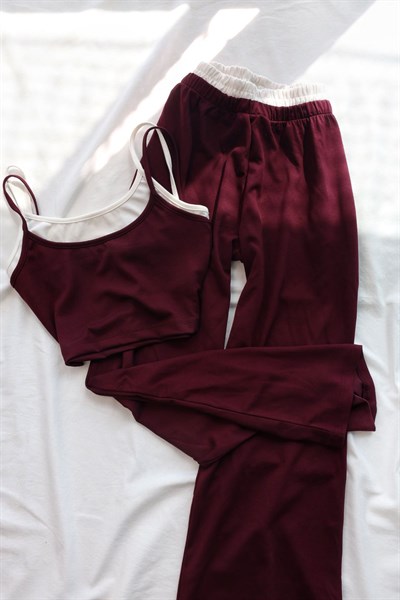 Çift Renk Crop Pantolon Takım
