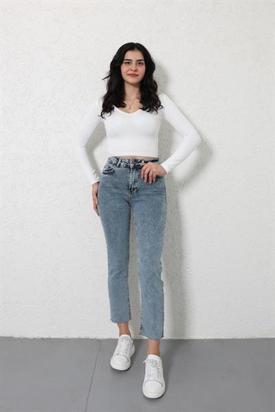 Paça Kesik Kar Yıkama Mom Jean