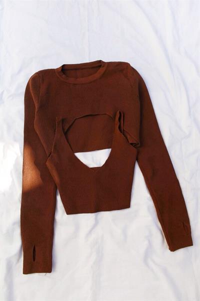 Parmak Geçmeli Bolerolu Crop Takım