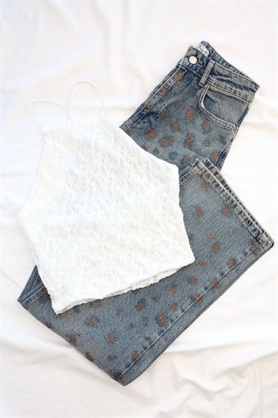 Lastikli Halter Dantel Crop