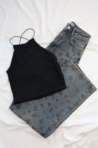 Lastikli Halter Dantel Crop
