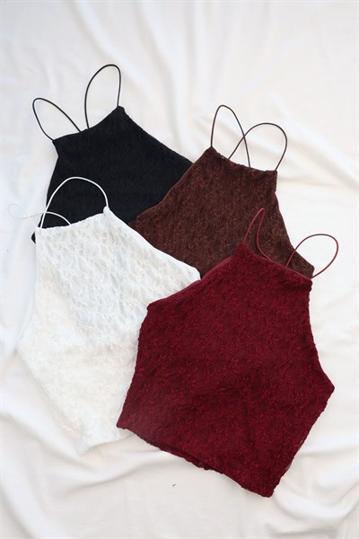 Lastikli Halter Dantel Crop