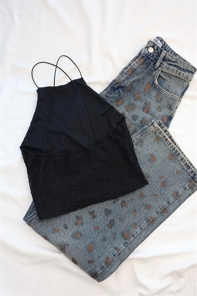 Lastikli Halter Dantel Crop