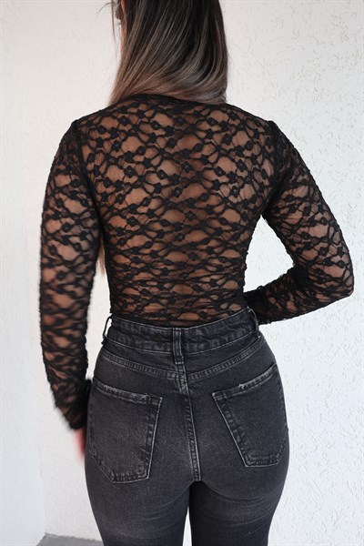 V Yaka Dantelli Bodysuit