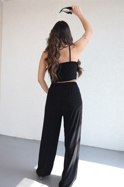 Halter Yaka Taşlı Plazzo Takım