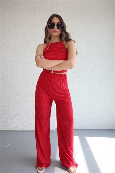 Halter Yaka Taşlı Plazzo Takım