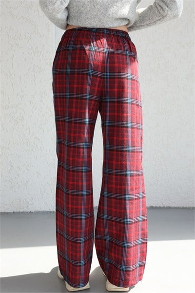 Bel İpli Ekose Bol Pantolon