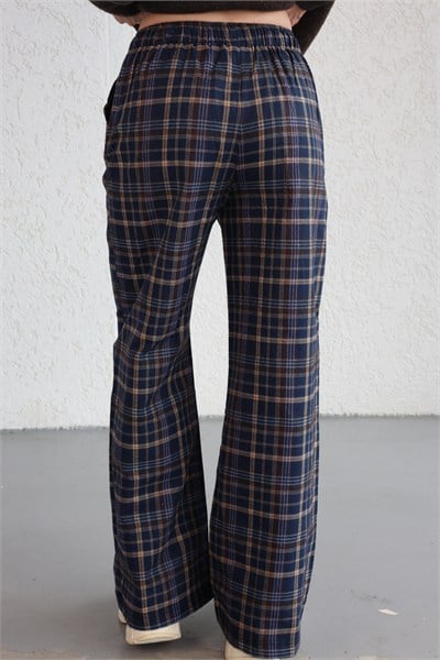 Bel İpli Ekose Bol Pantolon