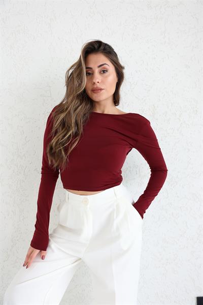 Sırt Dekolteli Uzun Kol Crop