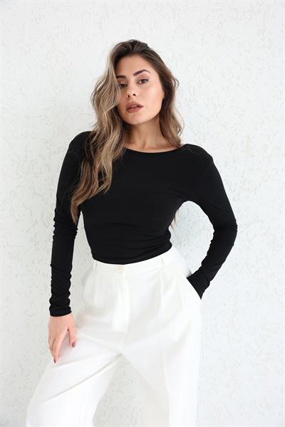 Sırt Dekolteli Uzun Kol Crop