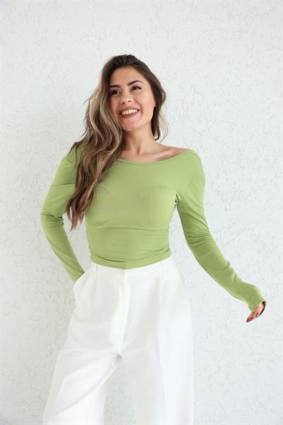 Sırt Dekolteli Uzun Kol Crop