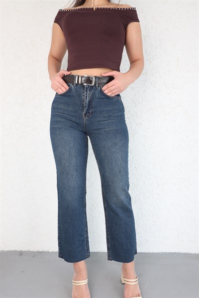 Kesik Paça Kemerli Jean