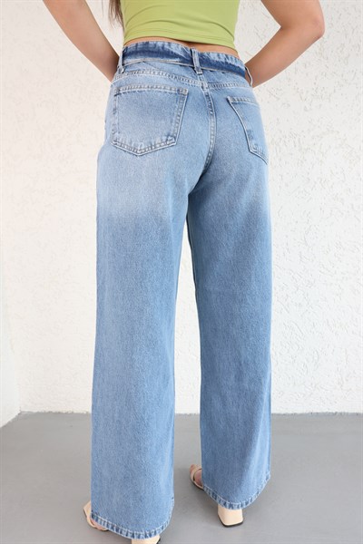 Düğme Açık Detay Baggy Jean