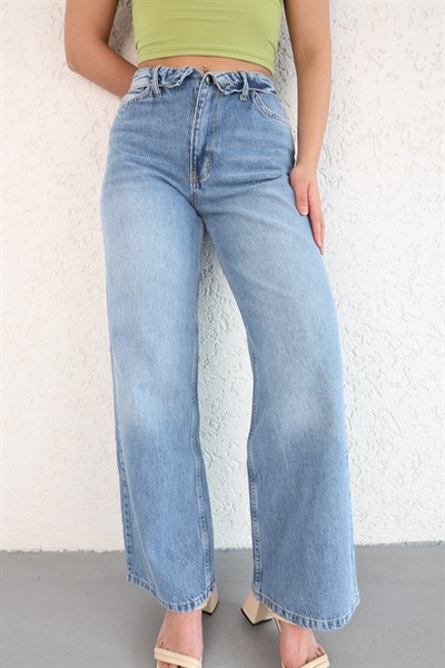 Düğme Açık Detay Baggy Jean