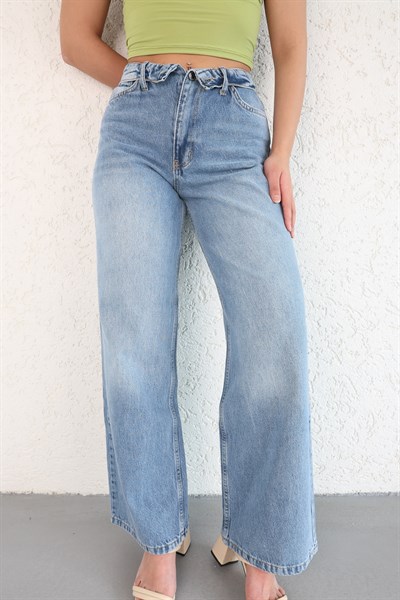 Düğme Açık Detay Baggy Jean