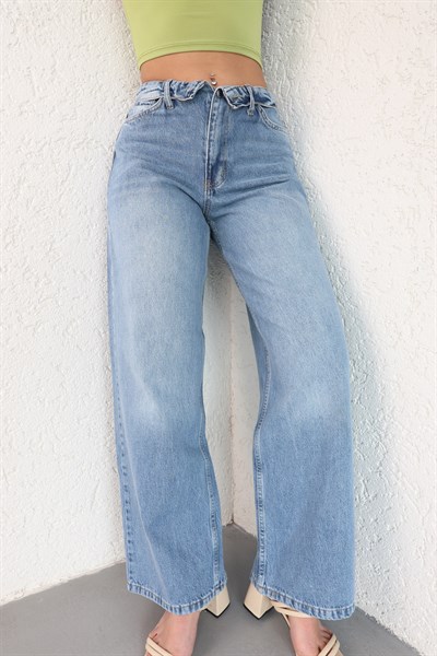 Düğme Açık Detay Baggy Jean