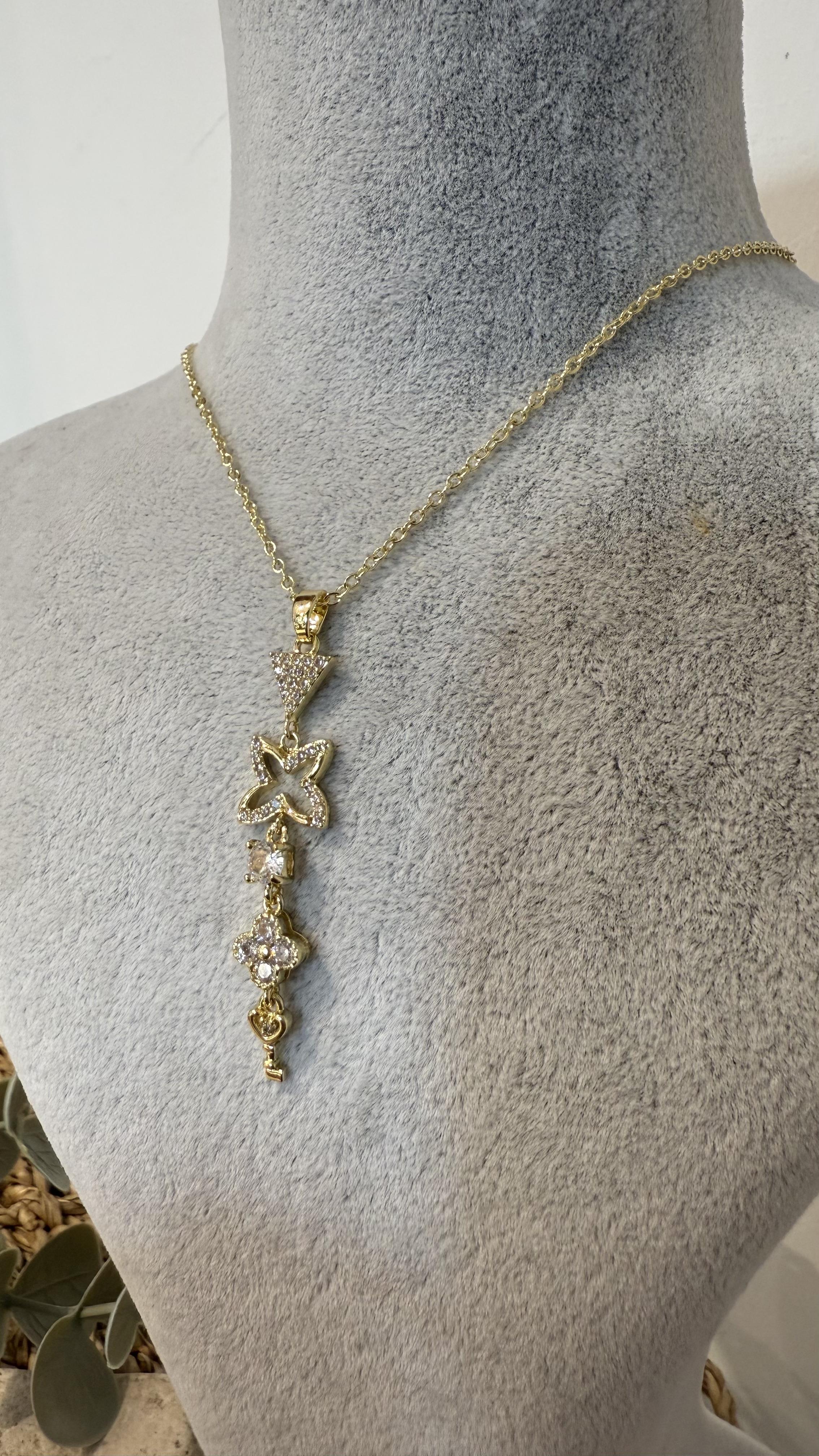 Çelik Gold Renk Charmlı Y Kolye 40+5cm