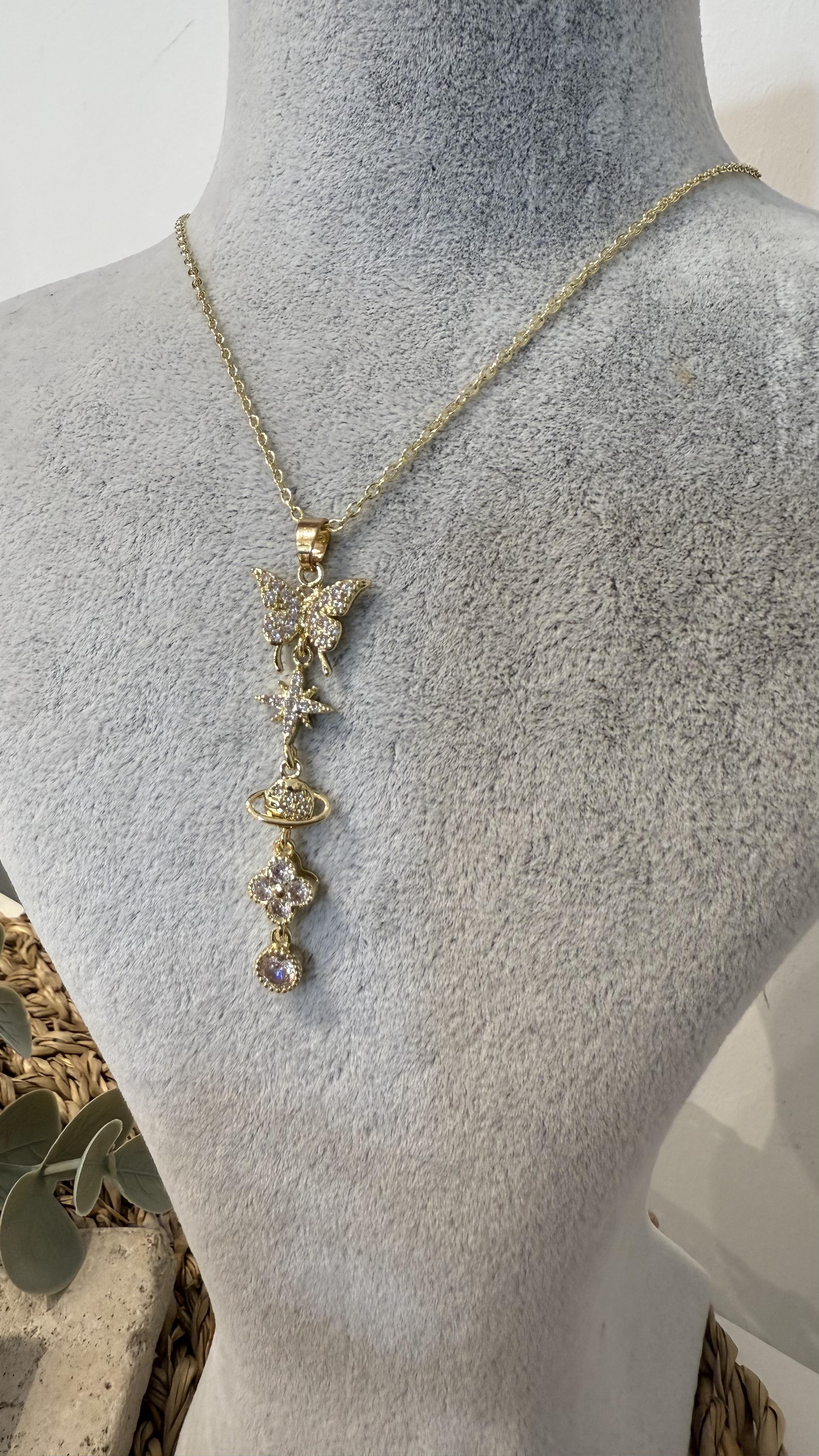 Çelik Gold Renk Charmlı Y Kolye 40+5cm