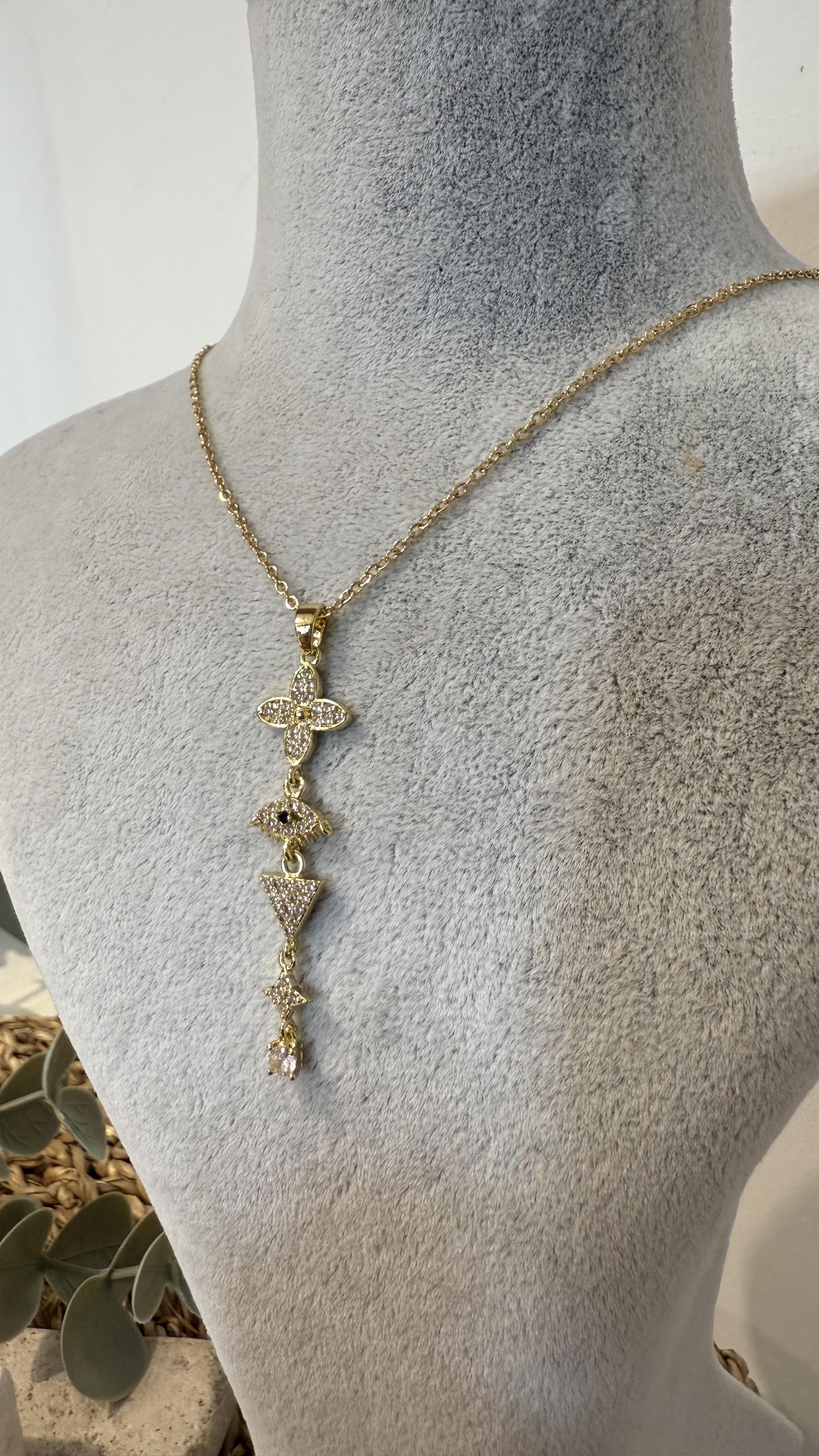 Çelik Gold Renk Charmlı Y Kolye 40+5cm