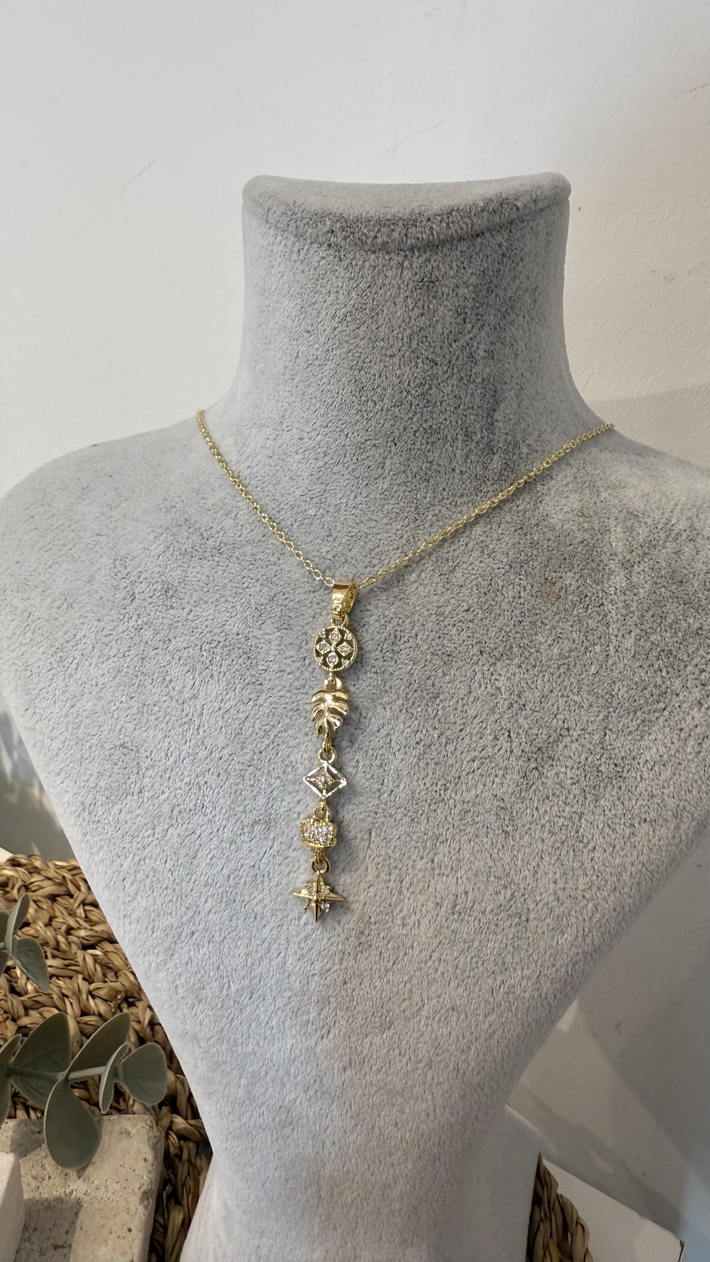Çelik Gold Renk Charmlı Y Kolye 40+5cm