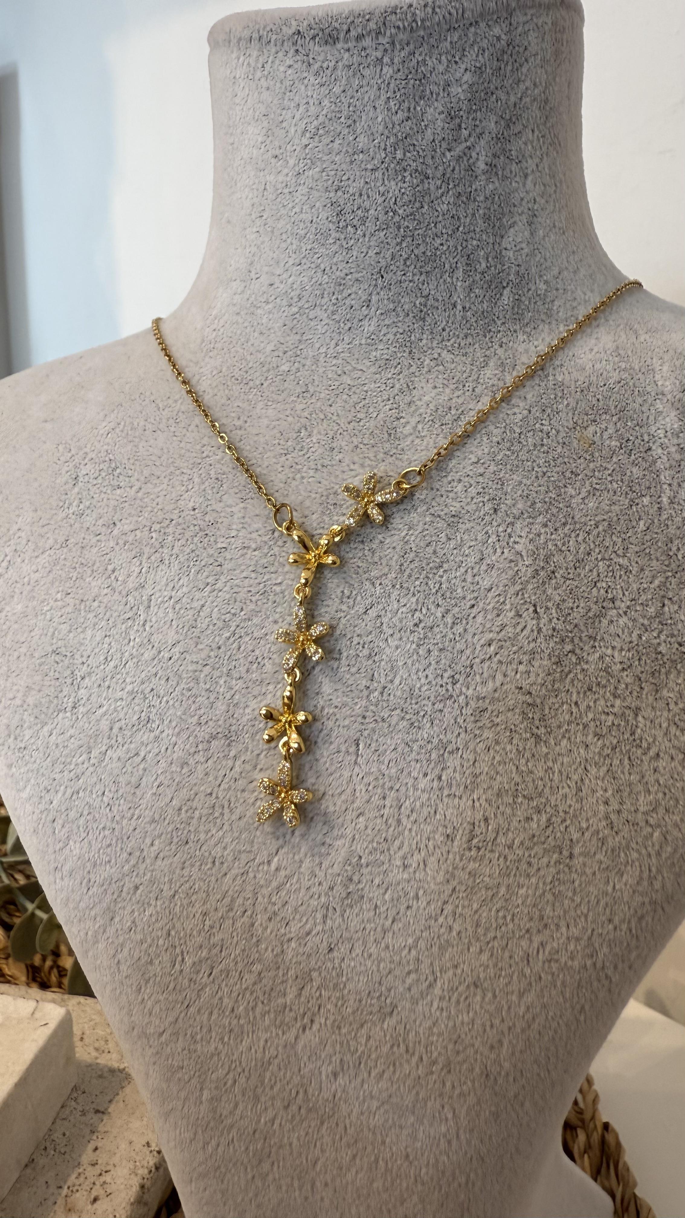 Çelik Gold Renk Çiçekli Y Kolye 40+5cm