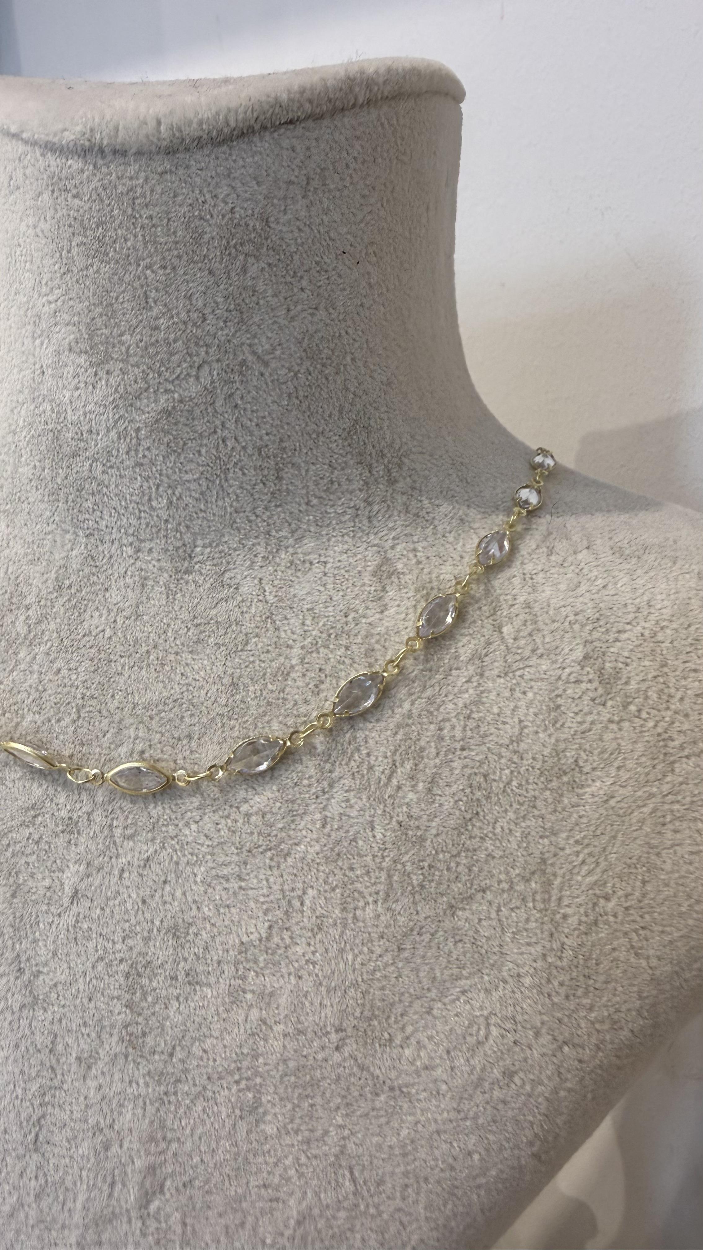 Çelik Gold Renk Taşlı Kolye 40+5cm