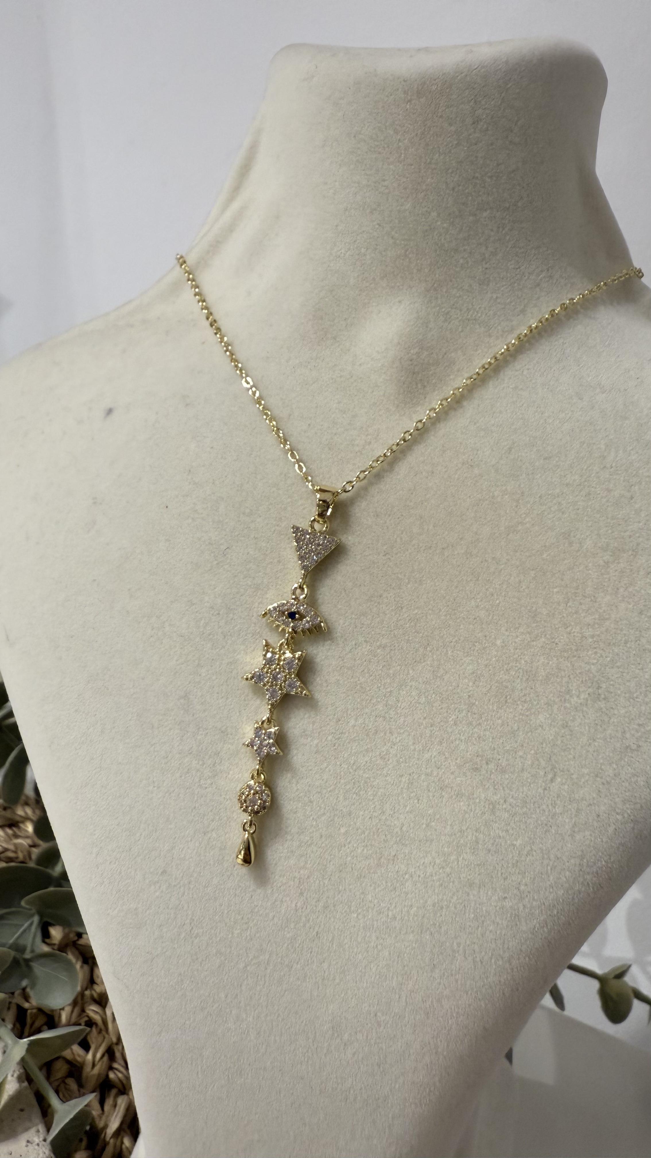 Çelik Gold Renk Yıldız Uçlu Y Kolye 40+5cm