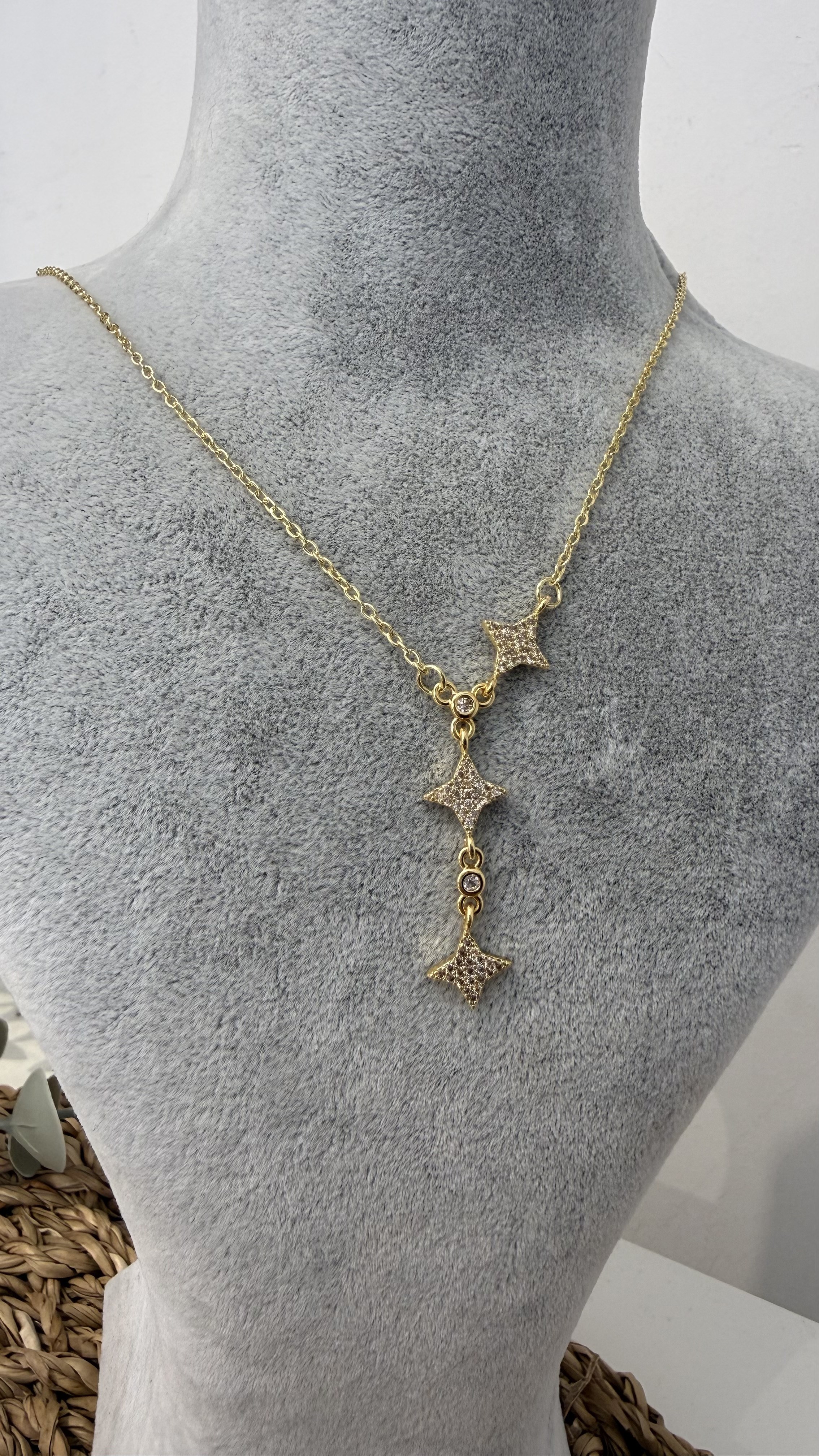 Çelik Gold Renk Yıldızlı Y Kolye 40+5cm