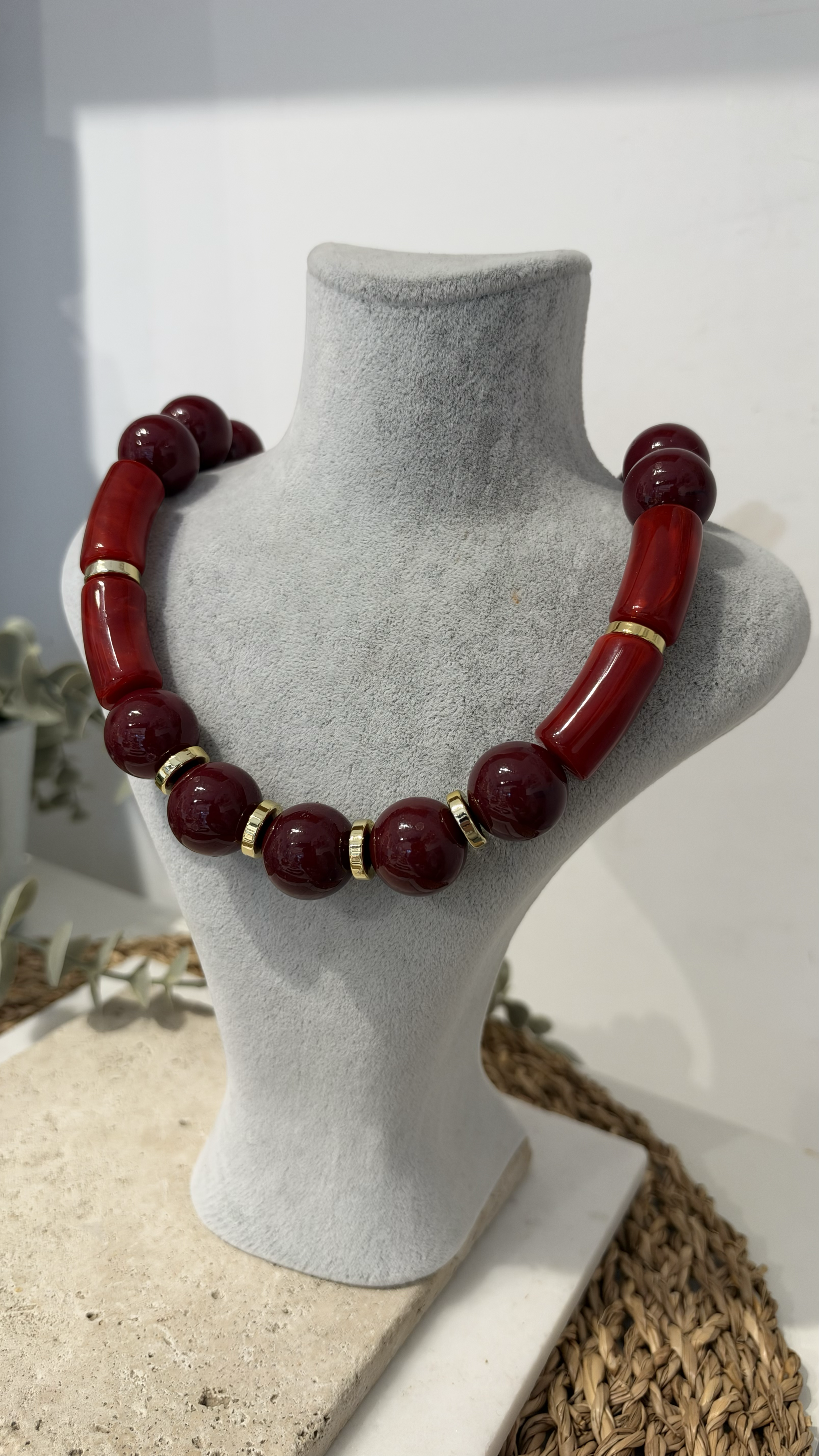 İthal Bordo Boncuk Kolye 40+10cm
