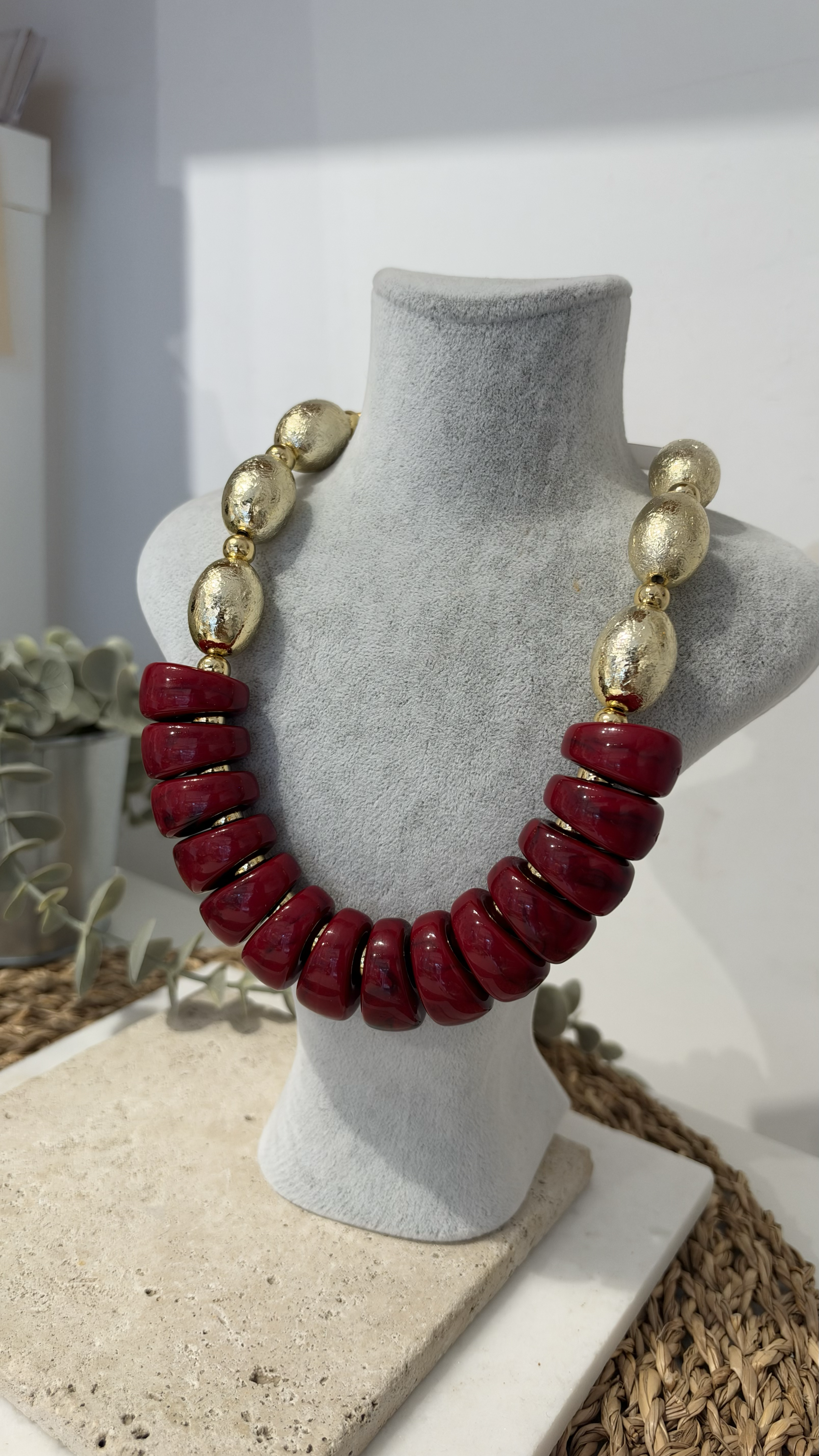İthal Bordo Gold Boncuk Kolye 40+5cm