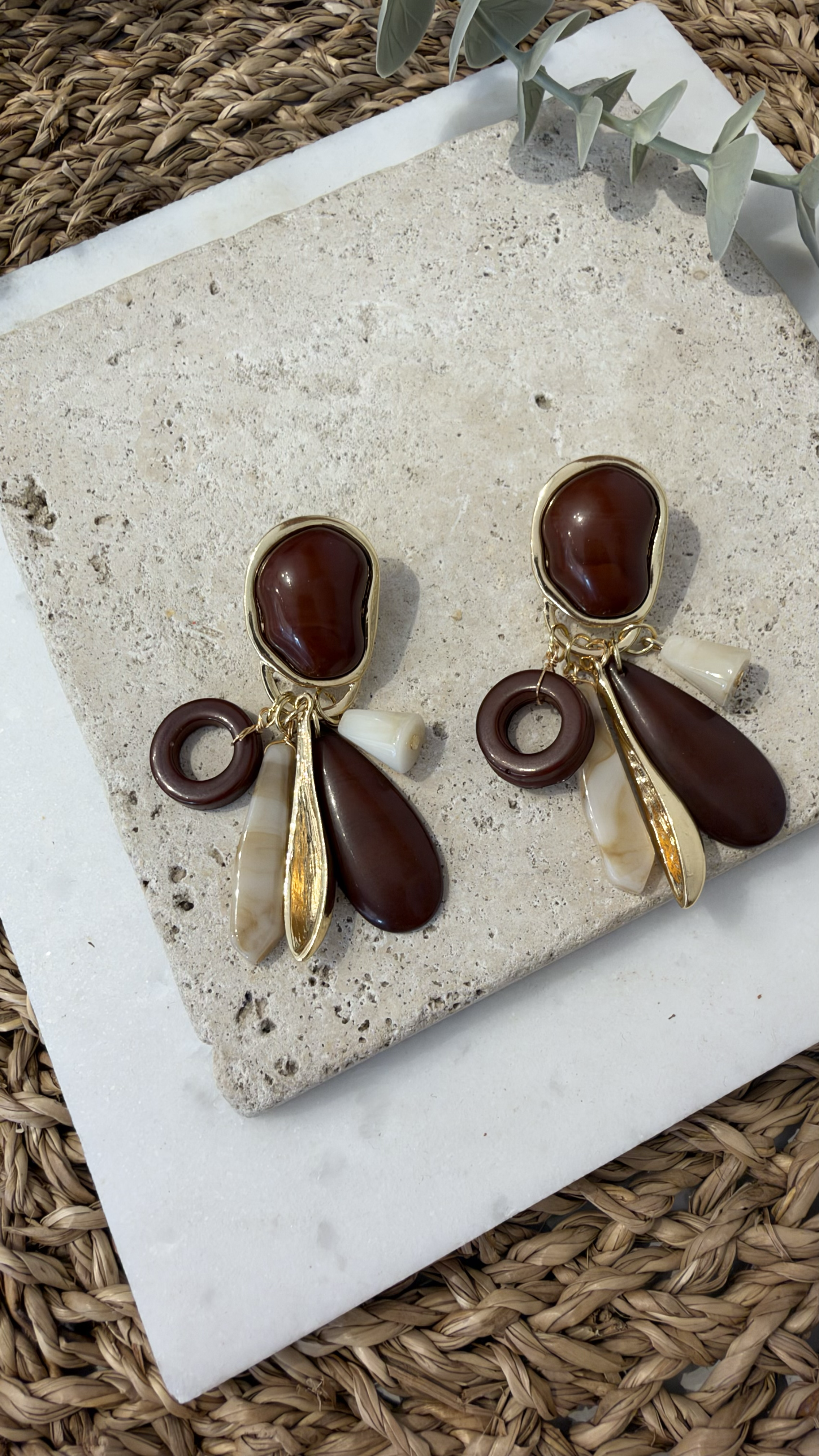 İthal Büyük Renkli Gold Küpe