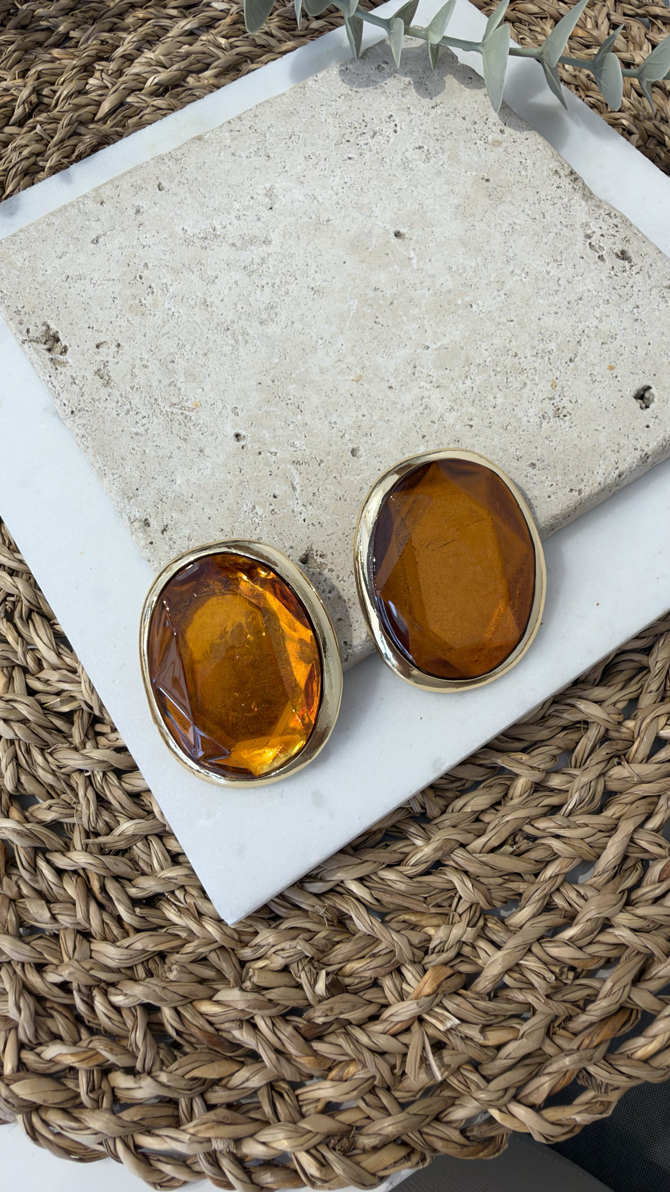 İthal Büyük Renkli Gold Küpe