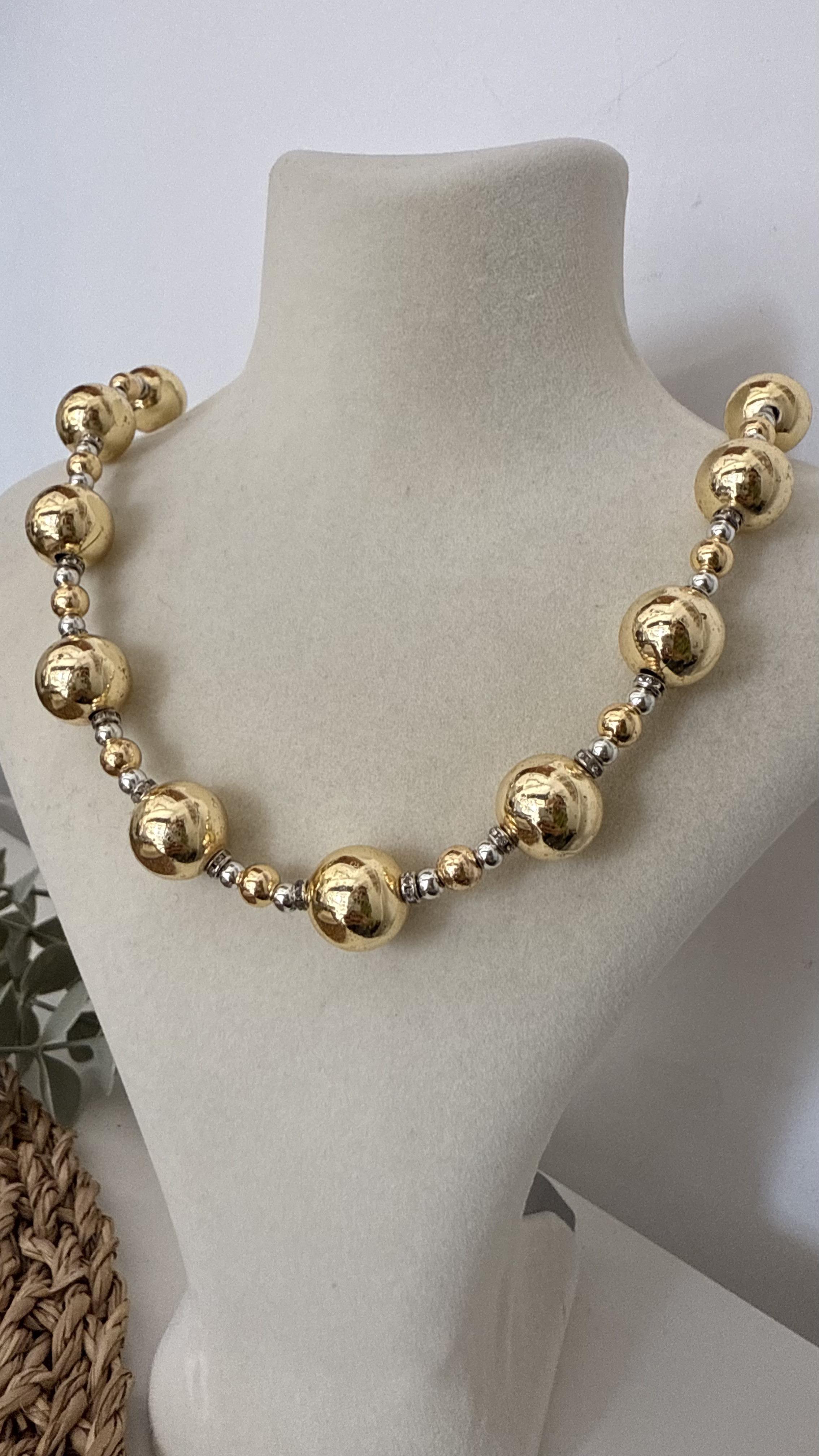 İthal Gold-Gümüş Renk Boncuk Kolye 45+6cm