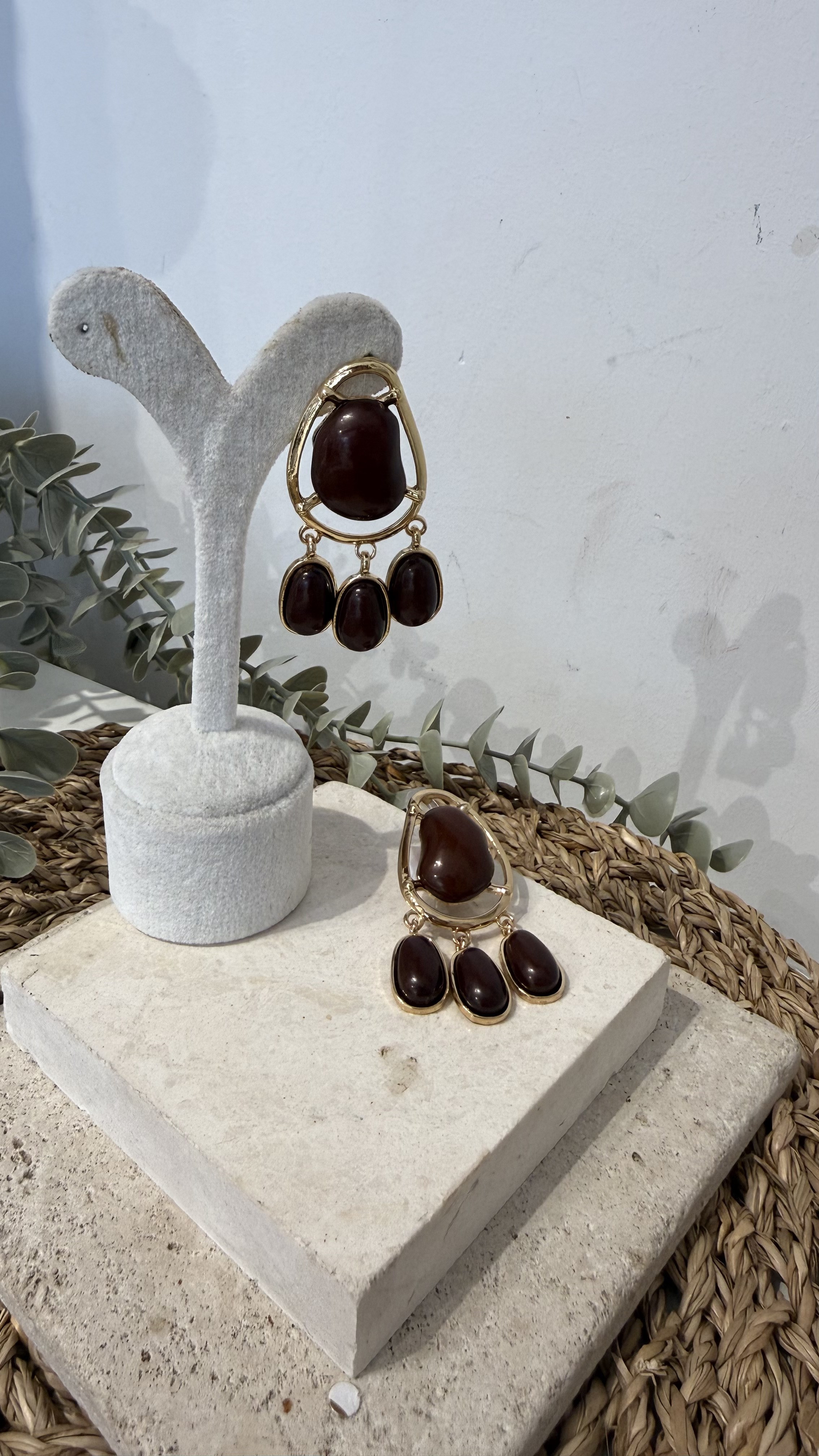 İthal Gold Renk Kahve Küpe