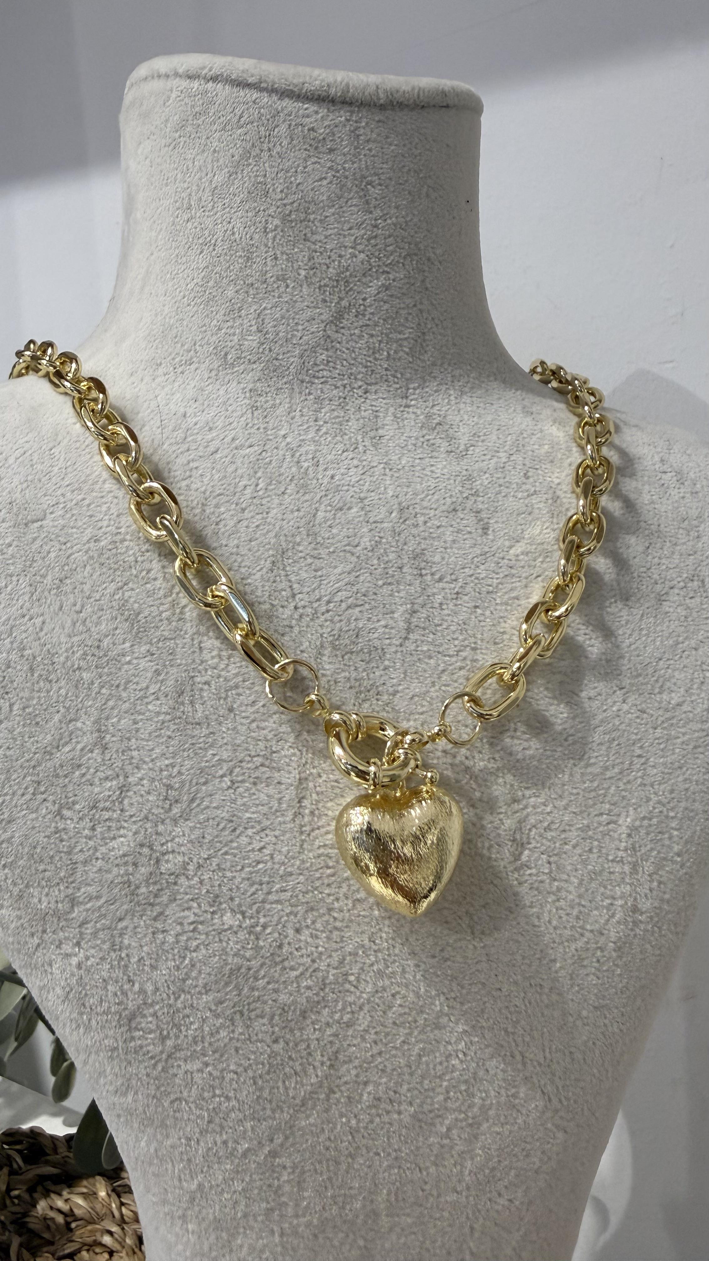 İthal Gold Renk Kalpli Zincir Kolye 45cm