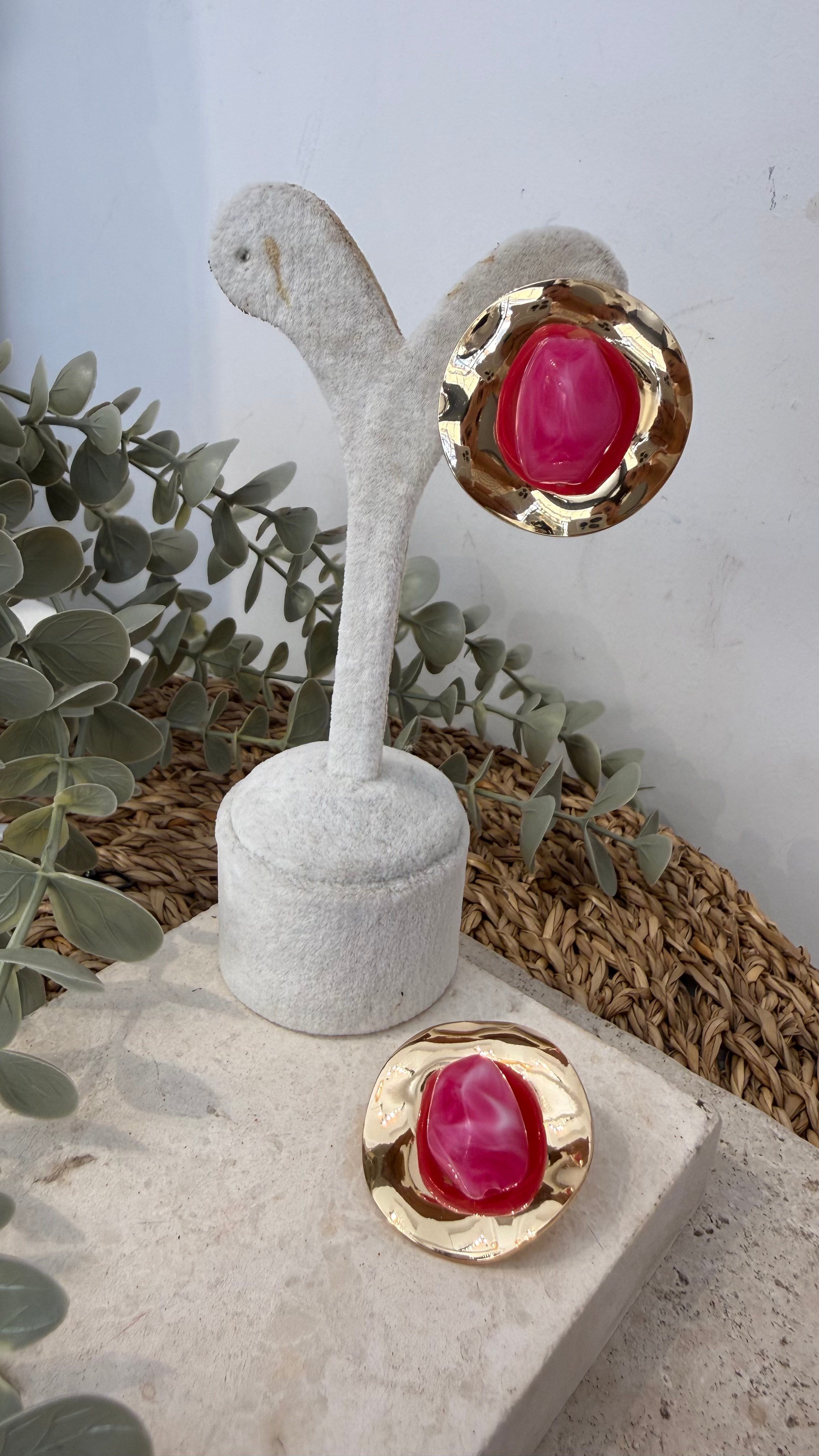 İthal Gold Renk Pembe Küpe