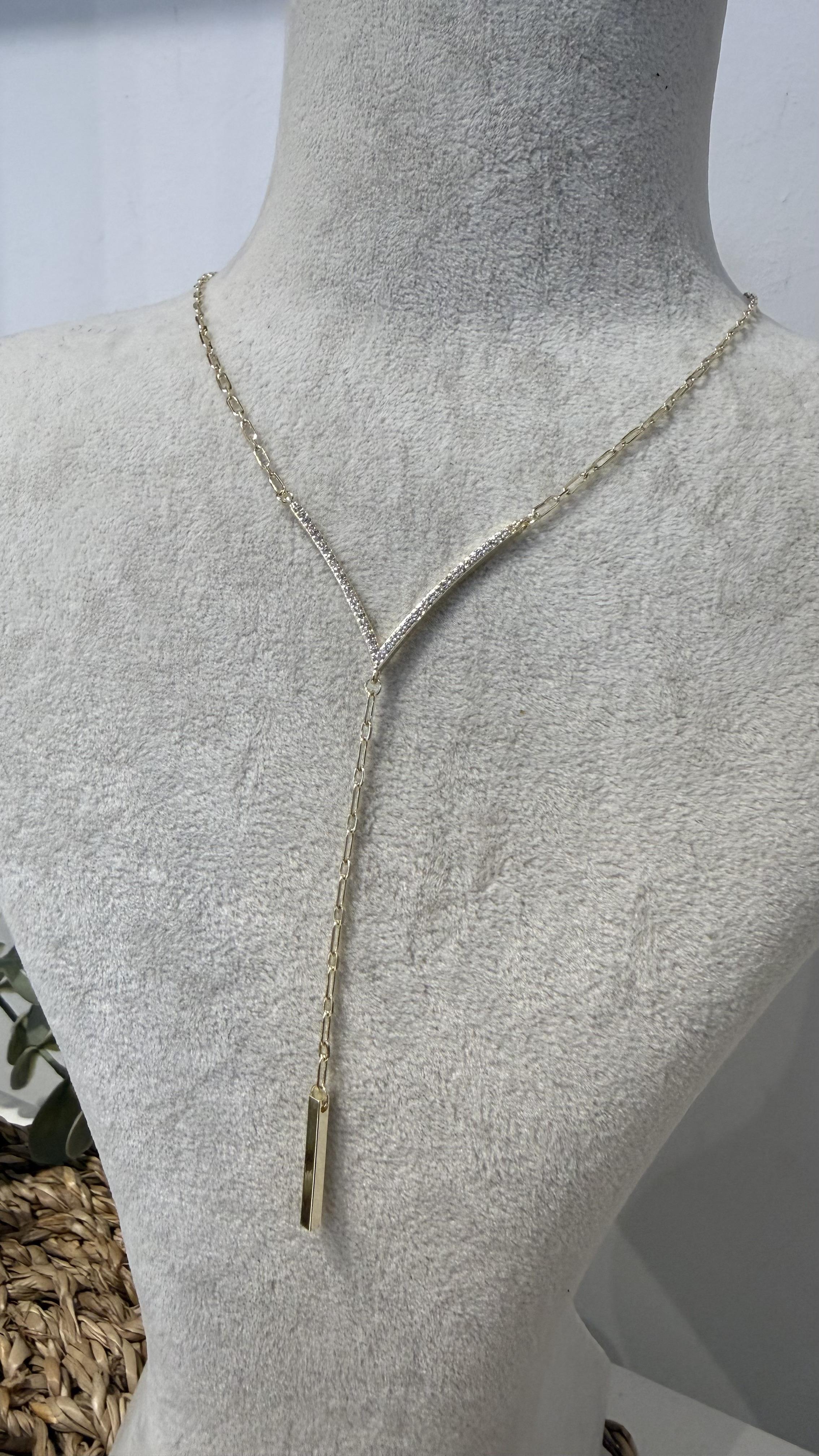 İthal Gold Renk Taşlı Y Kolye 45+7cm