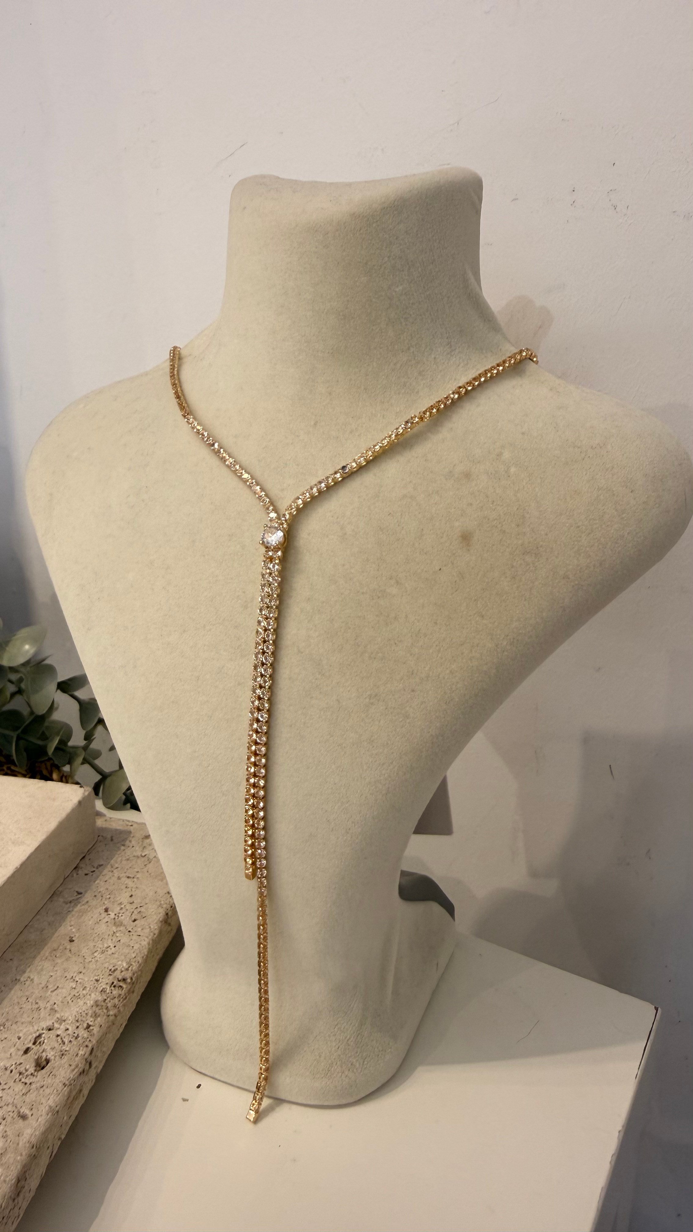 İthal Gold Renk Zirkon Taşlı Kolye