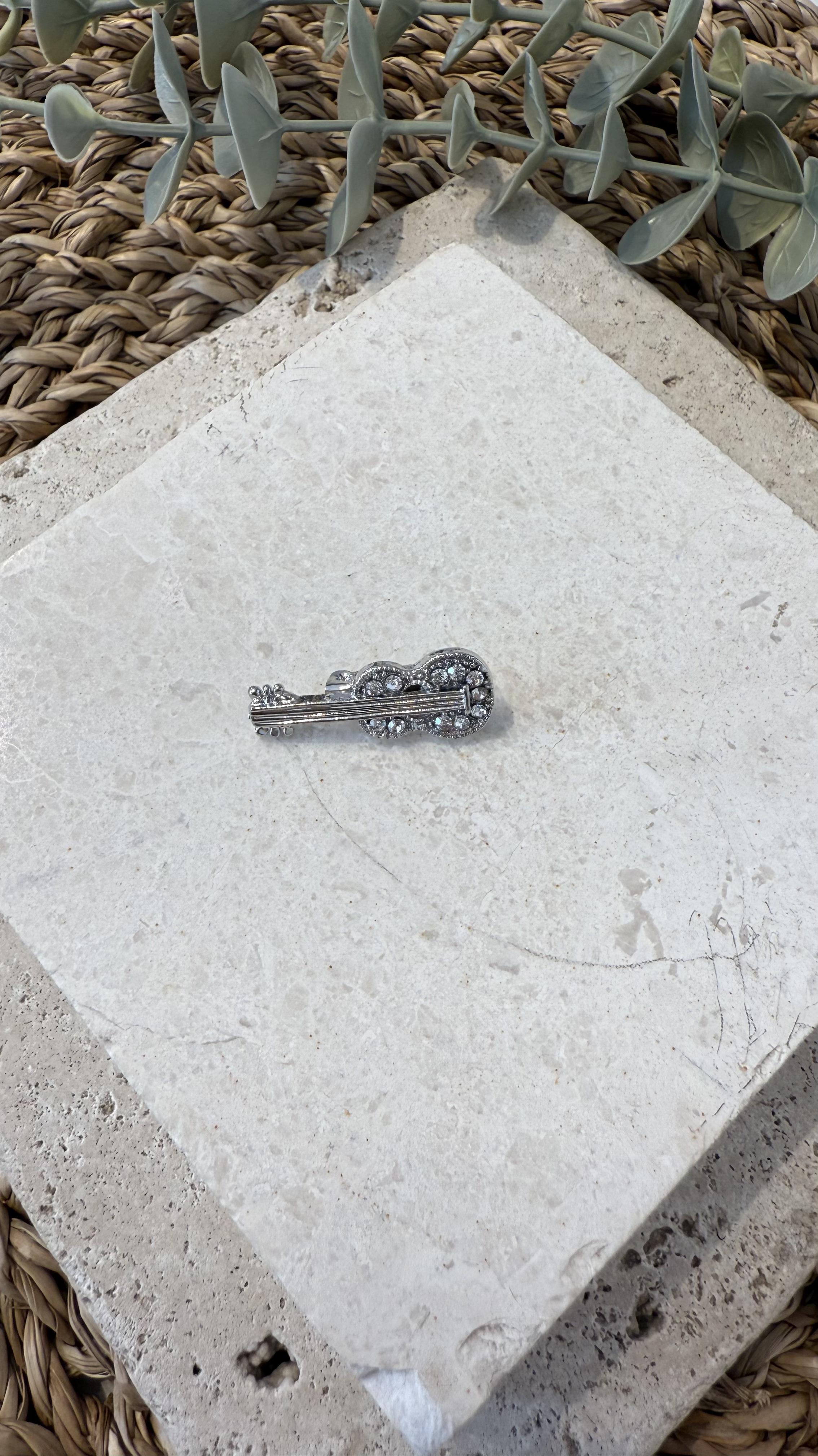 İthal Gümüş Gitar Figür Broş