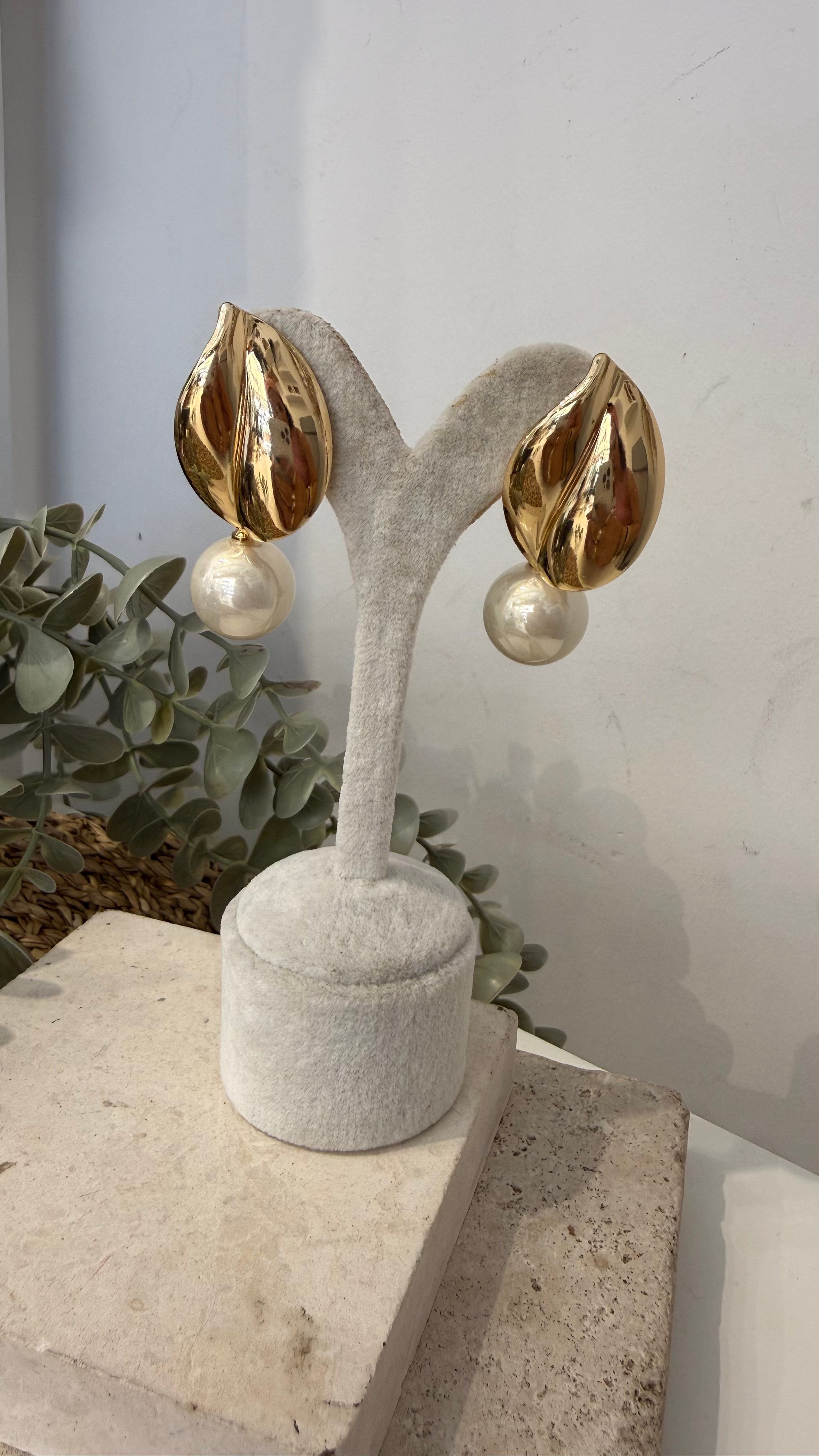 İthal İnci Detay Gold Küpe